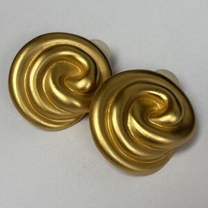 Vintage Gold Tone Clip Earrings Conk Swirls Metal Anne Klein?? Not Sure Of Maker